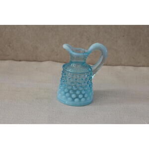 Vintage Fenton Aqua Blue Opalescent Hobnail Cruet Pitcher No Stopper Mini Glass